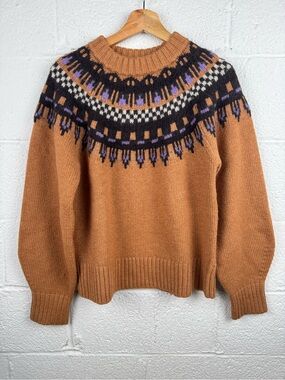 A.L.C. Oakley Fair Isle Wool Silk Alpaca Sweater Brown Multi Size M